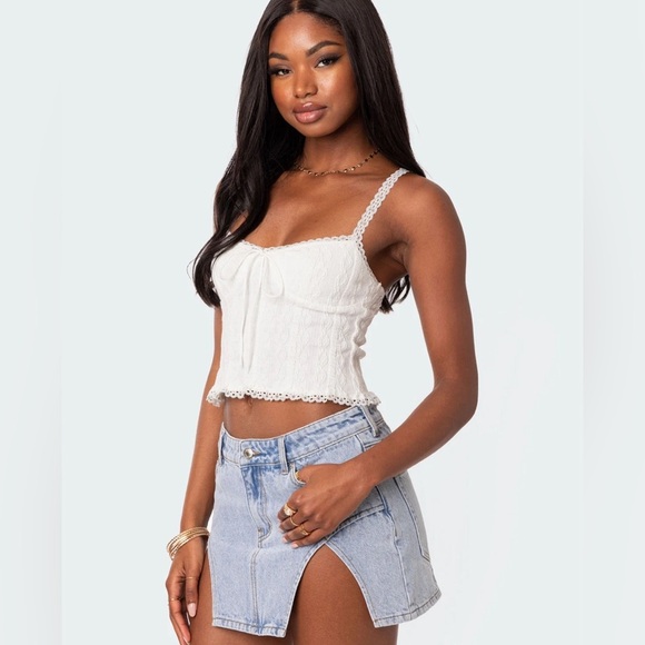 Edikted Lacey Knit Tank Top White - Picture 2 of 5